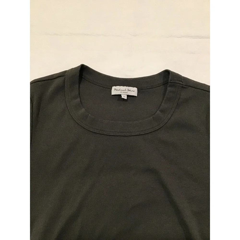 Michael Stars Womens Ribbed Ruched Side T-Shirt Mini Dress Charcoal Grey XL - Picture 2 of 5